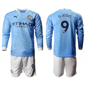 Camisolas de futebol Manchester City Gabriel Jesus 9 Criança Equipamento Principal 2020/21 Manga Comprida